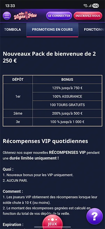 Vegas Plus bonus sans dépôt